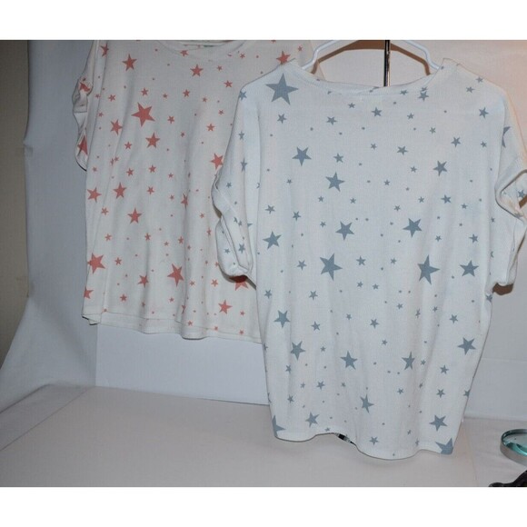 Blue Buttercup Thermal Knit Summer Top Lot of 2 L Blue & pink stars Tie shirt - Picture 4 of 8